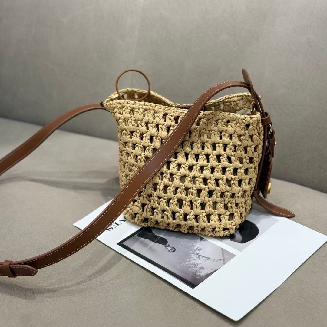 Women's Design Weaving Hollow Leather Fashion Retro Contrast Color Women's Messenger Bag