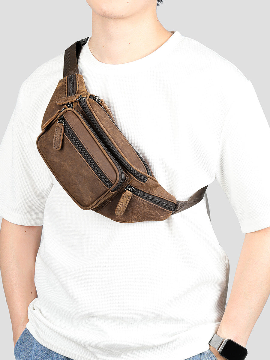Men's Retro Crazy Horse Leather Large Capacity First Layer Bags