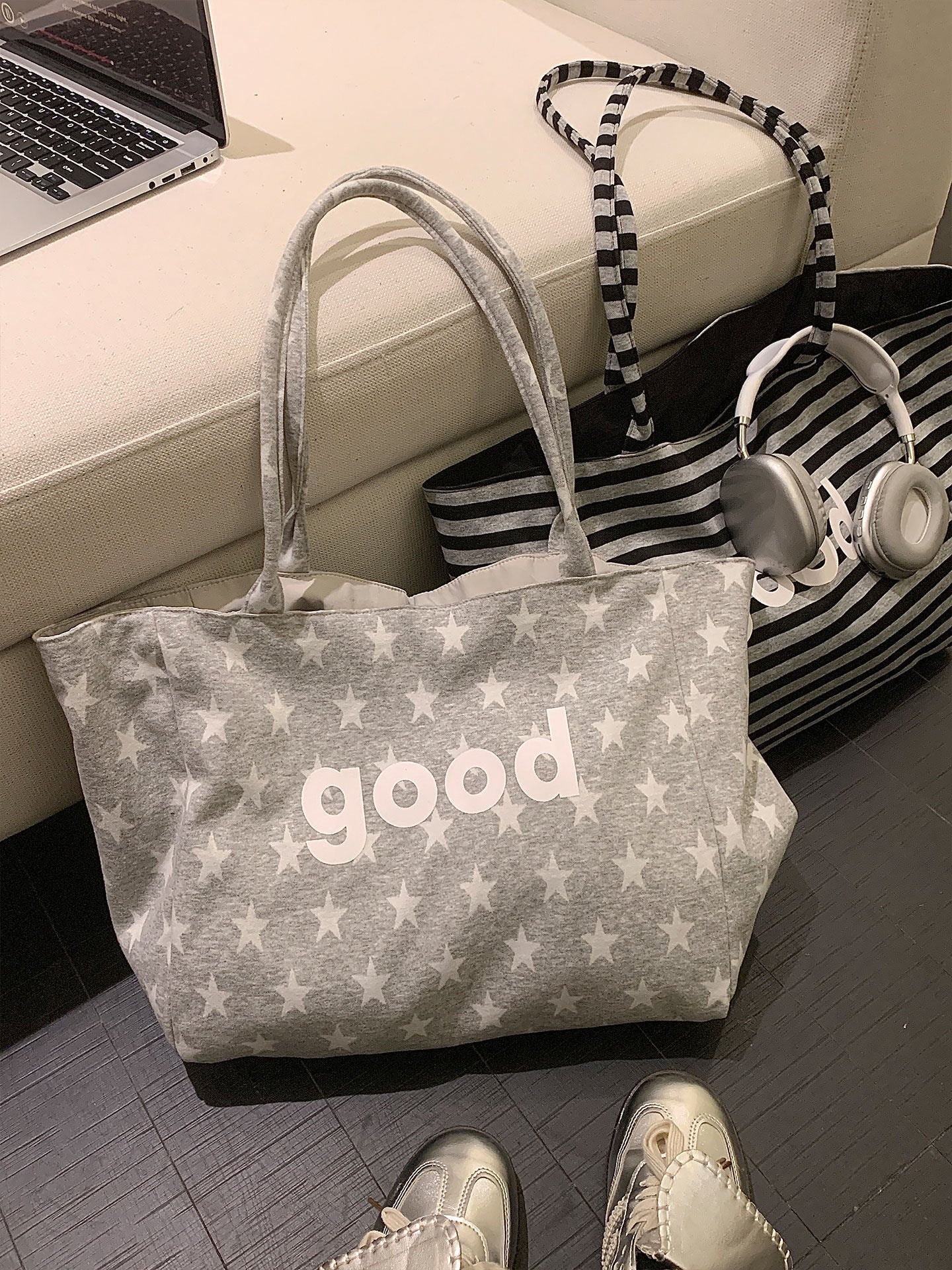 Women's Style Star Letters Canvas Daily Commute Large Women's Shoulder Bag