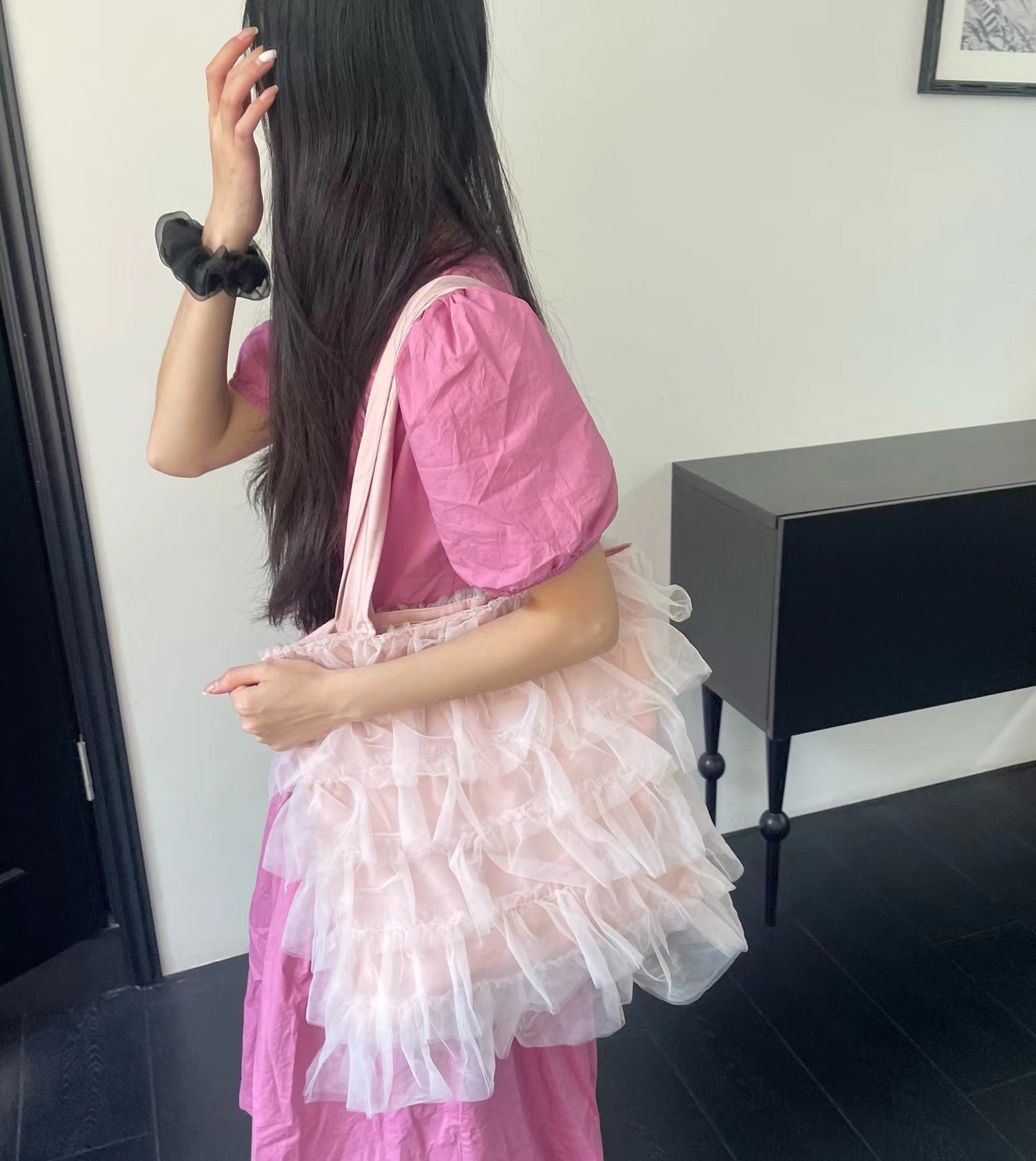 Tulle Ruffled Limited Sweet Pleated Large Capacity Women's Shoulder Bag