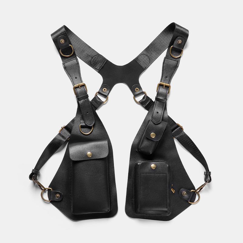 Men's Retro Mobile Leather Strap Vest Underarm Men's Chest Bags