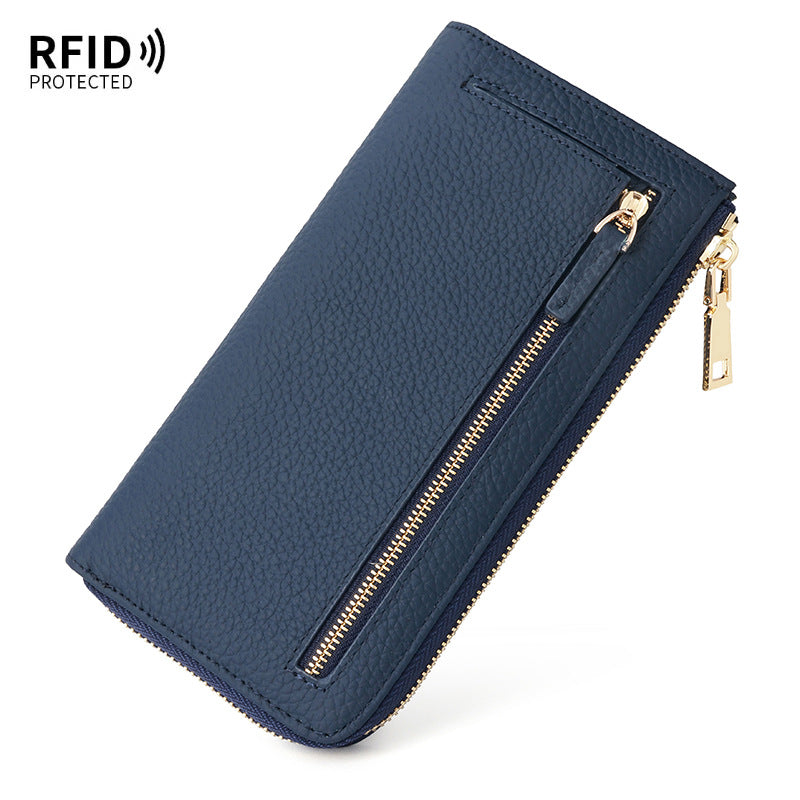 Women's Genuine Leather Long Zipper Fashion Clutch Ladies Wallet