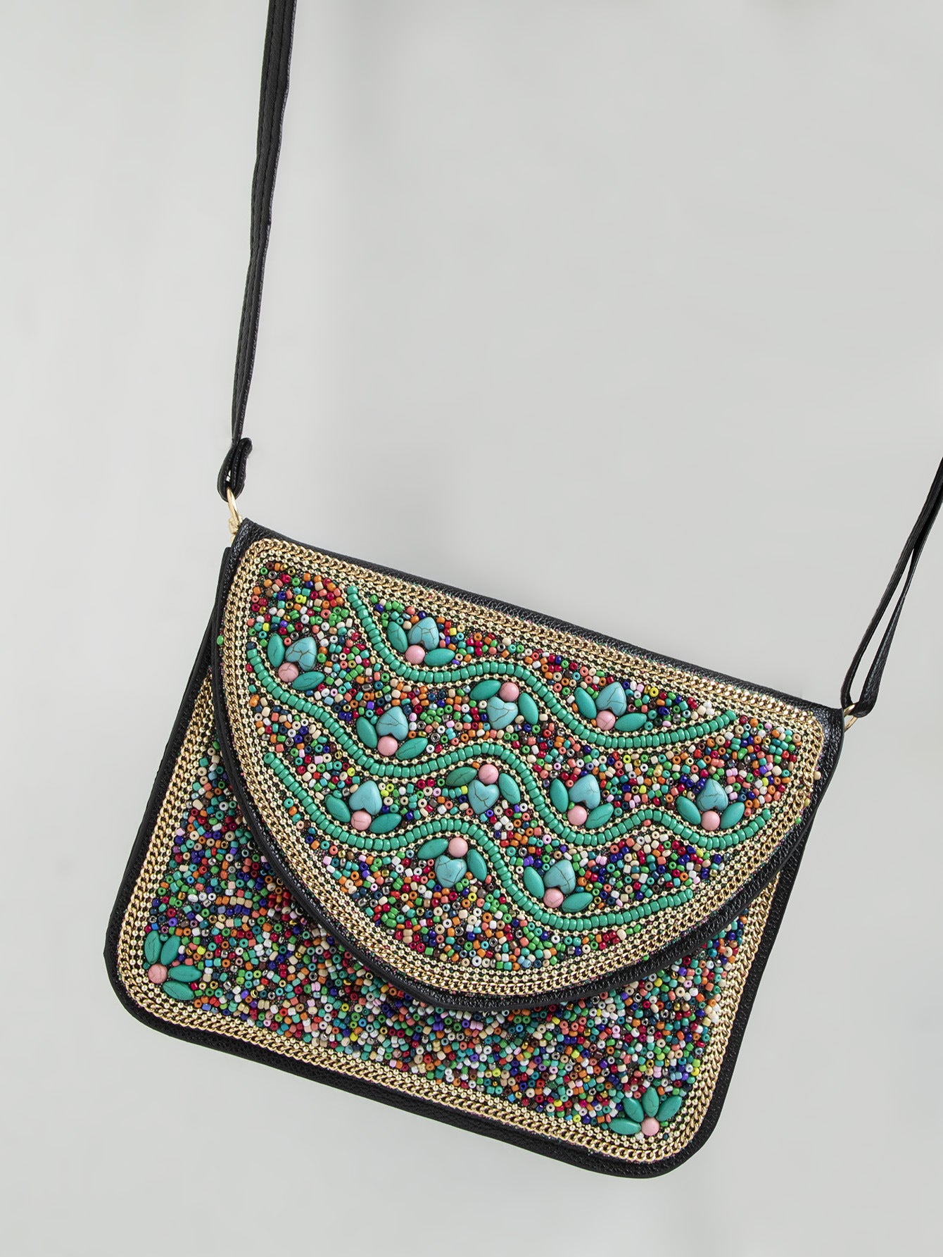 Women's Bohemian Style Bead Ethnic Shell Flower Trip Small Square Bag