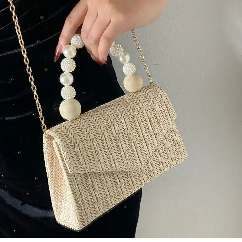 Women's Straw Woven Hand Pearl Fresh High Dinner Bag