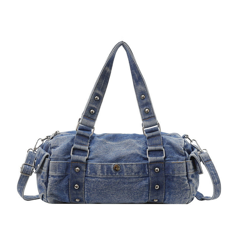 Women's Fashion Popular Rivet Motorcycle Retro Large Capacity Jeans Women's Shoulder Bag