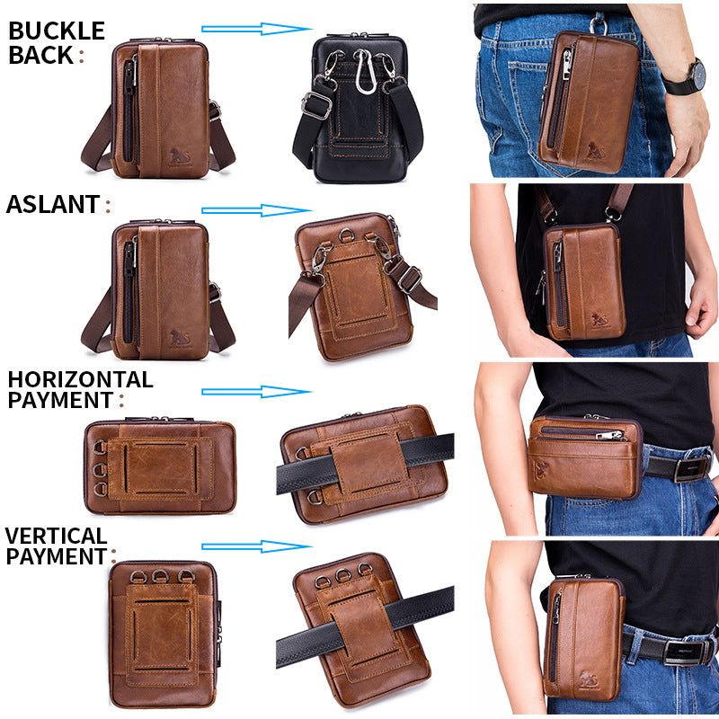 Men's Leather Horizontal Vertical Hook Construction Site Bags