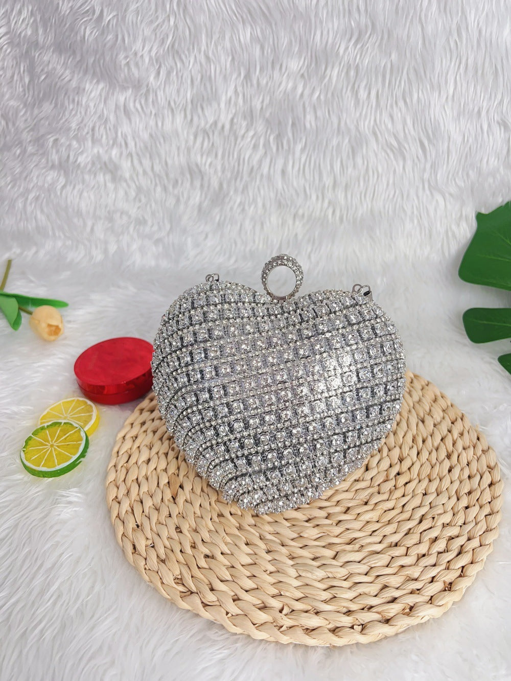 Three-dimensional Diamond Full Banquet Clutch Fashion Heart Shape Rhinestone Inlaid Bags
