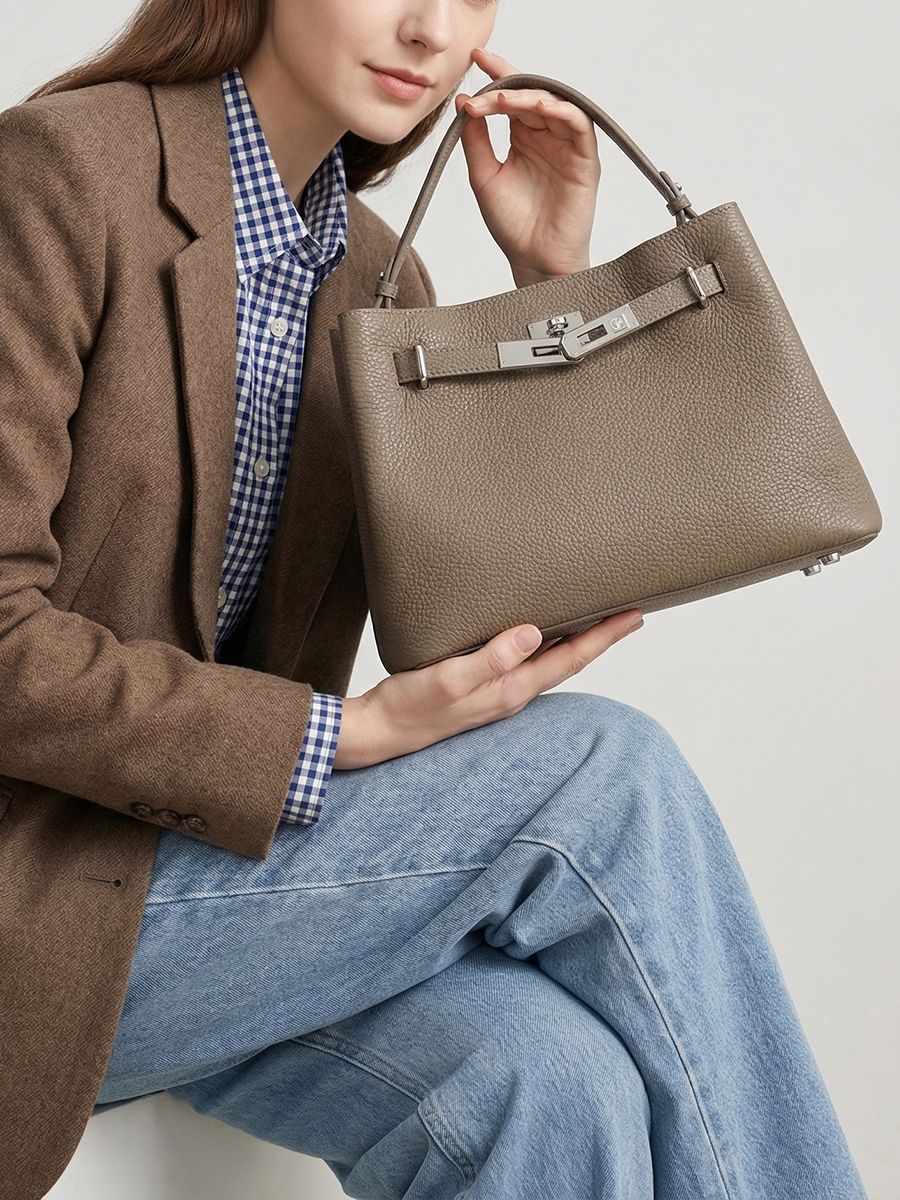 First Layer Cowhide Retro Lazy Barrel Practical Women's Leather Bag
