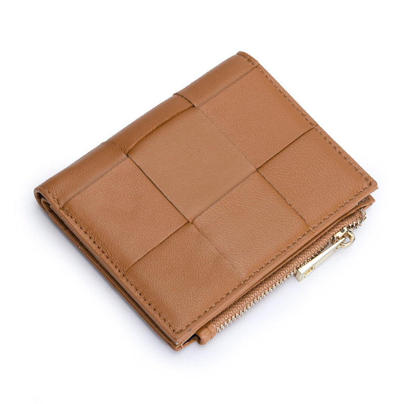 Women's Sheepskin Short Style Design Woven Leather Ladies Wallet