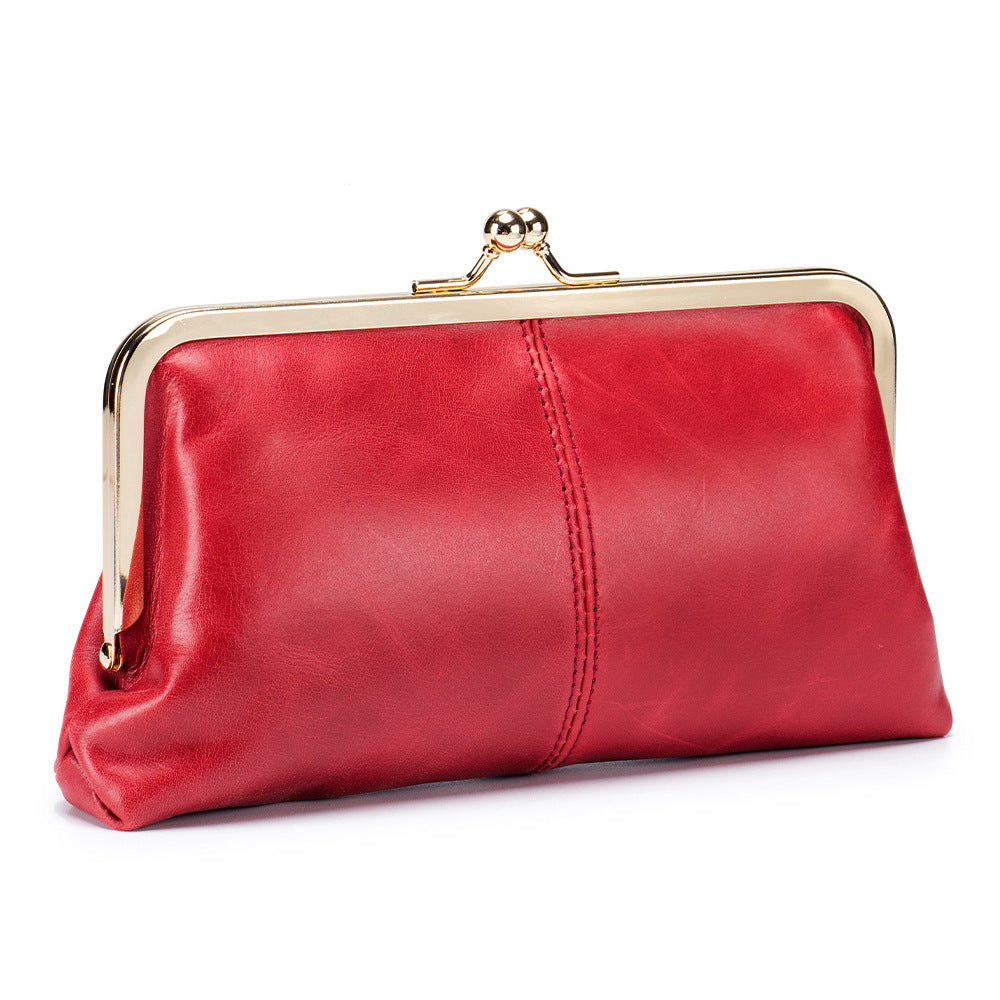 Women's Leather Long Retro Soft Oil Wax Storage Women's Clutch