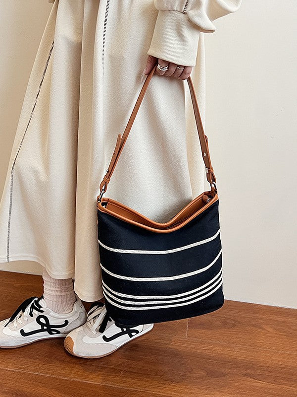 Striped Leisure Suction Clasp City Simple About Bucket Bag