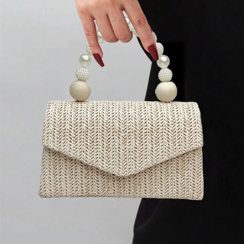 Women's Straw Woven Hand Pearl Fresh High Dinner Bag