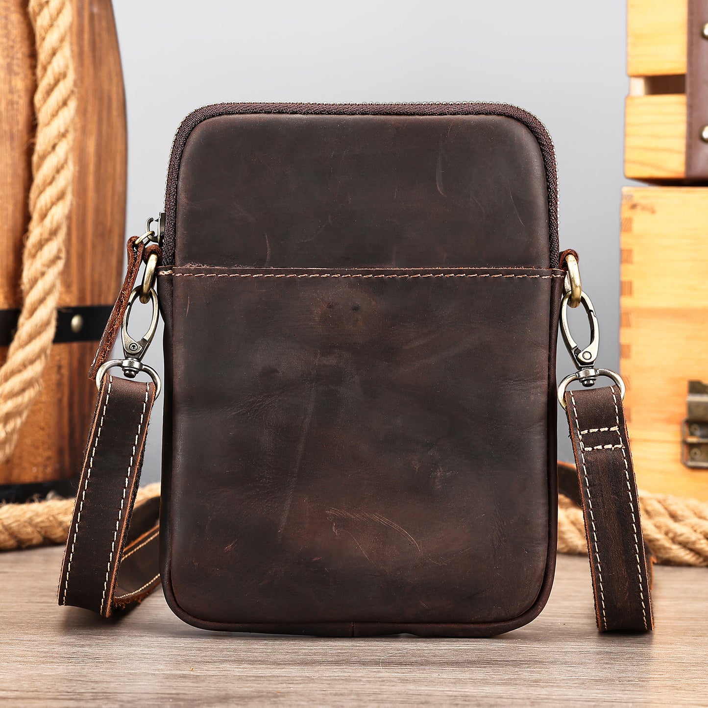 Men's Leather Fashion Crazy Horse First Layer Cowhide Men's Shoulder Bag