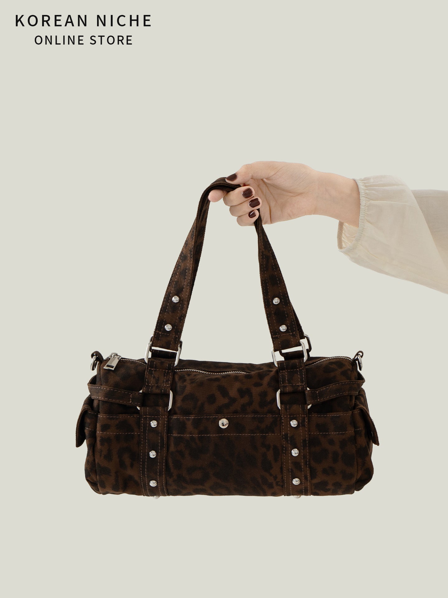 Design Nylon Leopard Print Pillow Large Capacity Women's Shoulder Bag