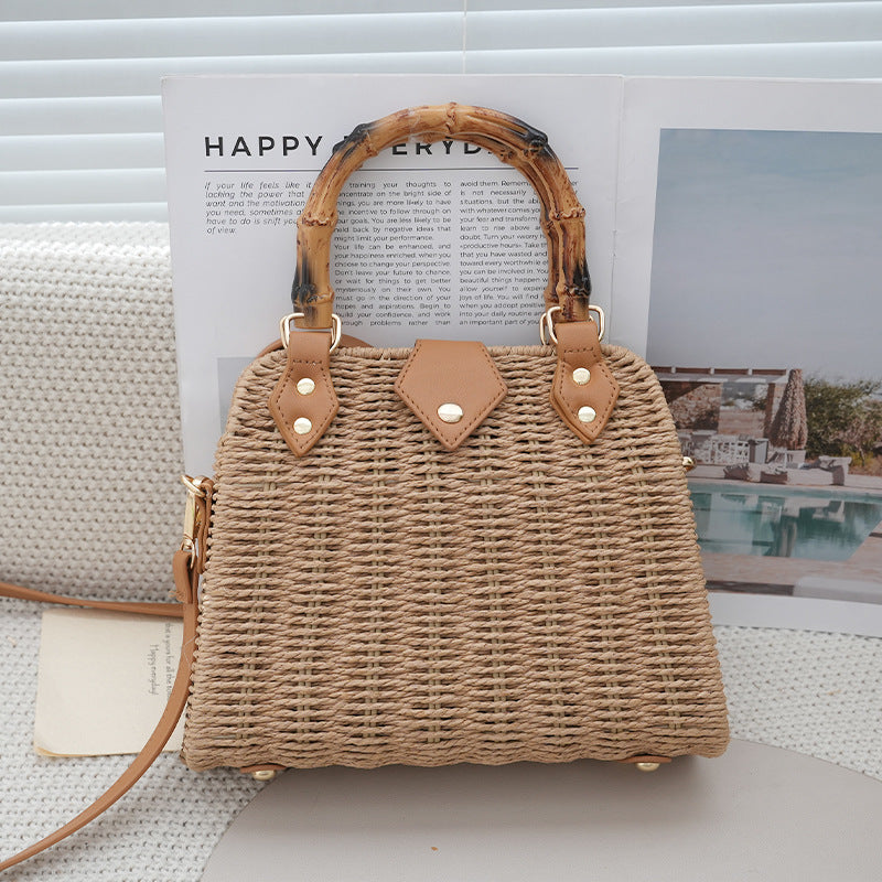 Women's Korean Style Bamboo Bending Straw Fashion Portable Vacation Women's Handbag