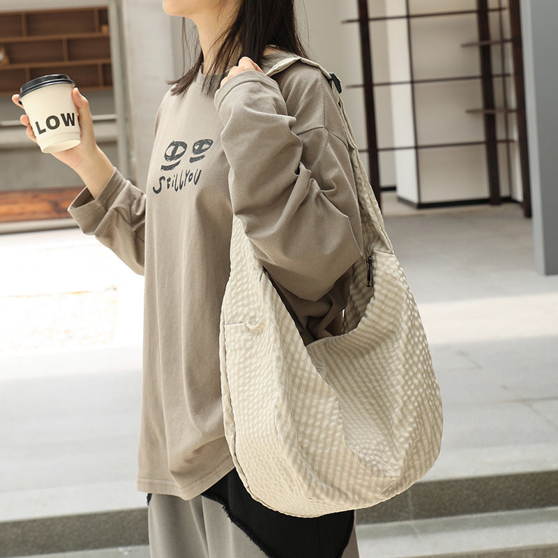 Women's Korean Style Plaid Dumpling Mori Striped Women's Messenger Bag
