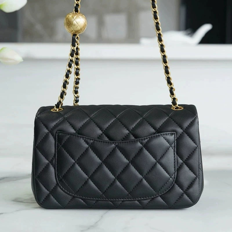 High Quality Golden Balls Fat Lambskin Classic Small Square Bag