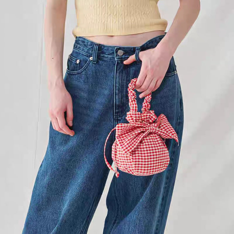 Version Korean Style Big Bow Plaid Women's Handbag