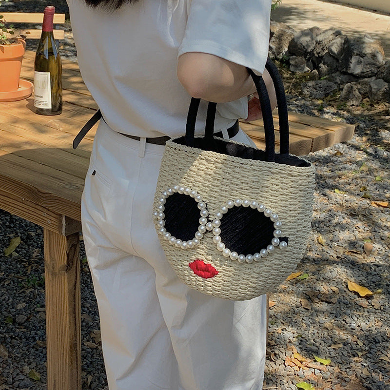 Red Lips Straw Fashion Rattan Hand Cute Cartoon Style Water Women's Handbag
