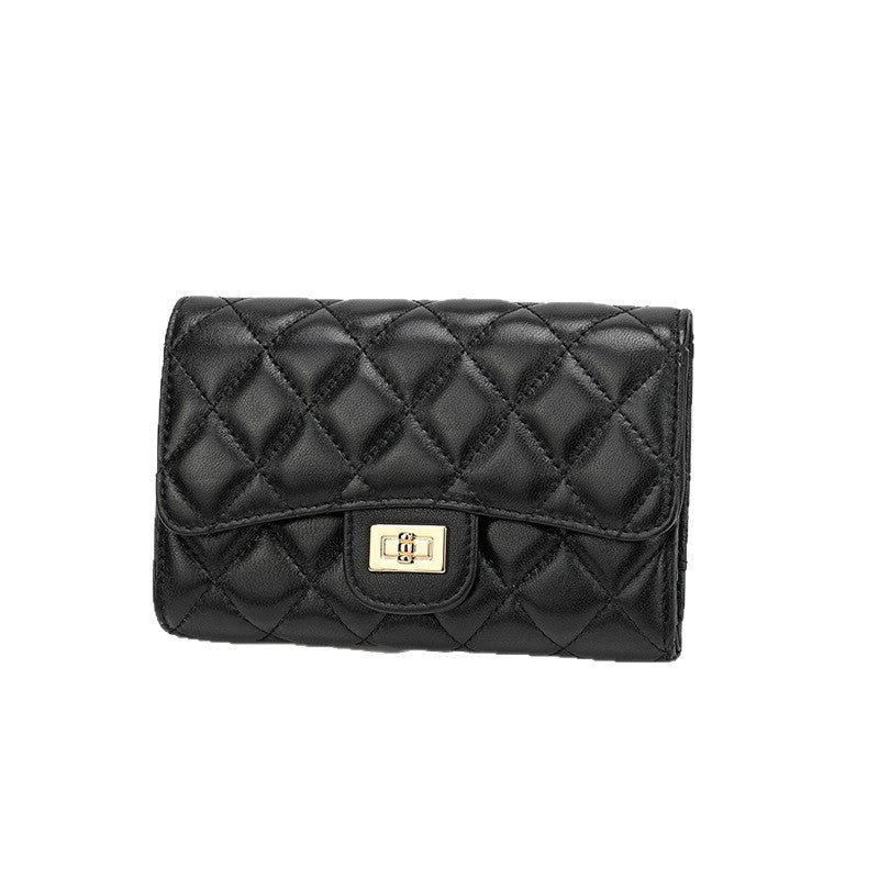 Women's Full Sheepskin Fashion Tri Fold Simple Card Holder