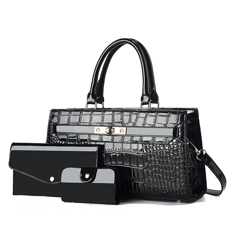 Women's Mother's Day Crocodile Pattern Mother Fashion Large Capacity Commuter Three-piece Handbags