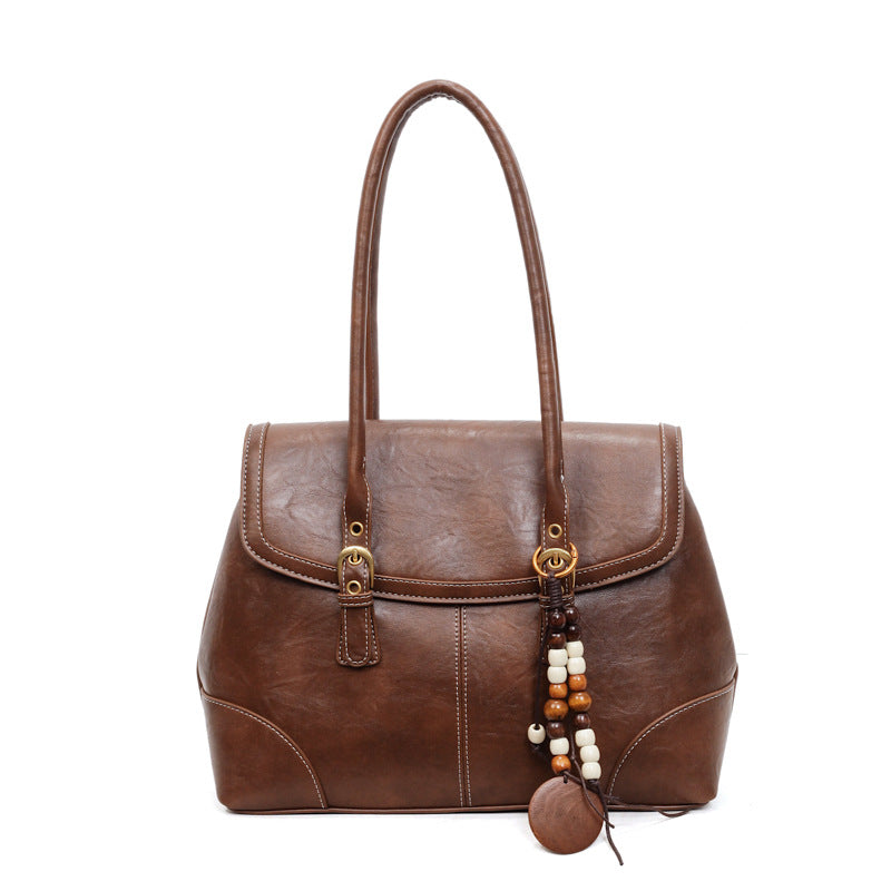 Women's Korean Style Contrast Color Commuter Retro Easy Matching Underarm Tote Bag