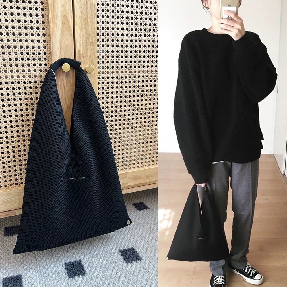 Women's Medium Size Black Triangle Dumpling Mesh Shoulder Bags