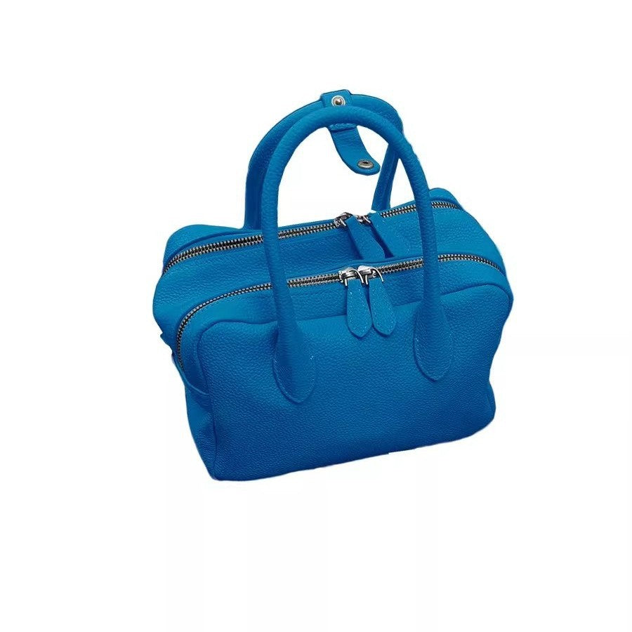 Blue High-grade Portable Boston Toast Large Capacity Women's Handbag