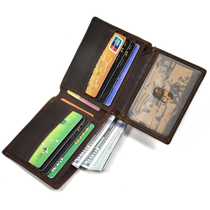 Men's Short Leather Crazy Horse Multiple Slots Men's Wallet