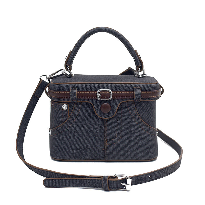 Women's Korean Fashion Denim Texture Hand Carrying Box Women's Messenger Bag