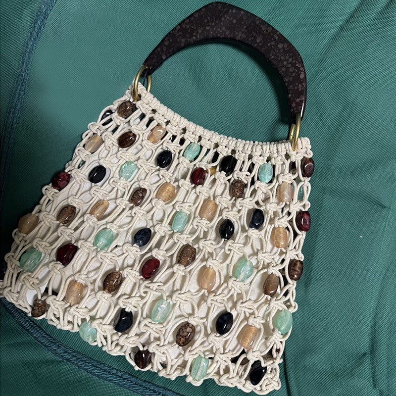 Women's Woven Beaded Decorative Hollow Holiday Fashion Handbags