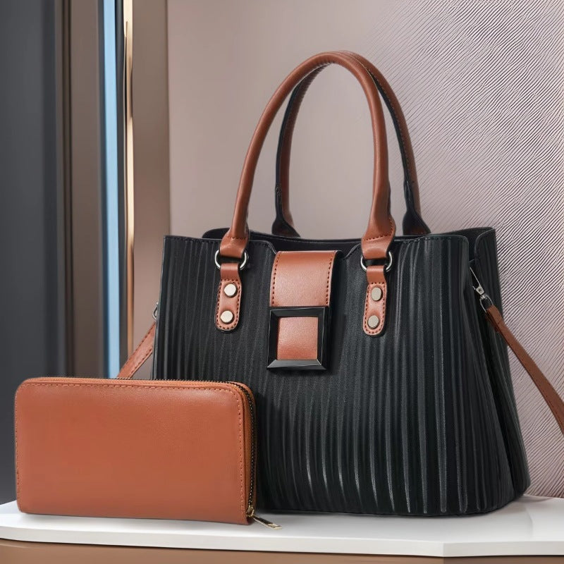 Women's Fashion Color Contrast Textured Mother Handbags