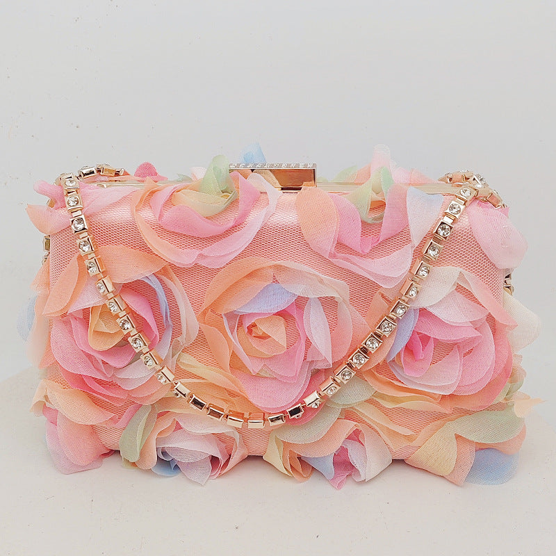 Elegant Chiffon Colorful Flowers Champagne Clutch Bags