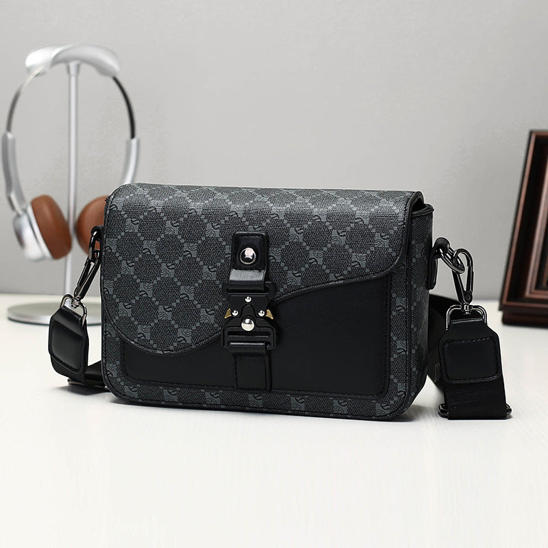 Men's Fashion Saddle Texture Good-looking Plaid Business Shoulder Bags