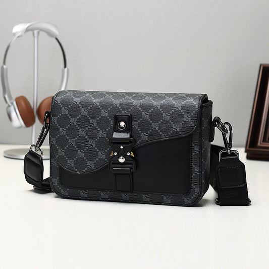 Men's Fashion Saddle Texture Good-looking Plaid Business Shoulder Bags