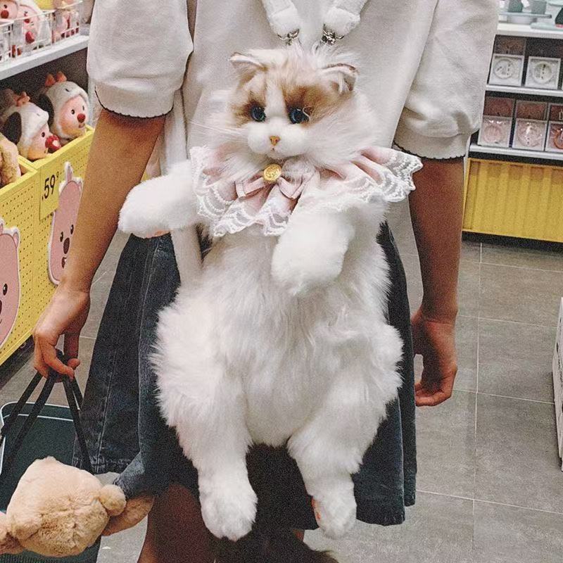 Cute Simulation Doll Cat Plush Comforter Birthday Leisure Backpack