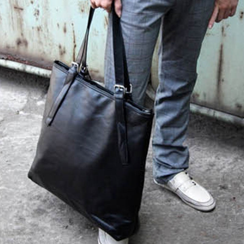 Men's Trip Leisure Large Capacity Totes Soft Leather File Men's Tote
