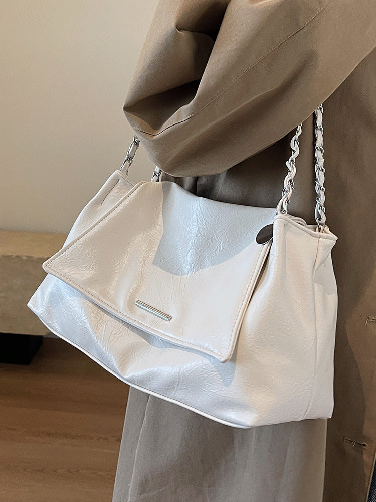 Women's Large Capacity Soft Leather Korean Style Fashion Commuter Idle Chain Women's Shoulder Bag