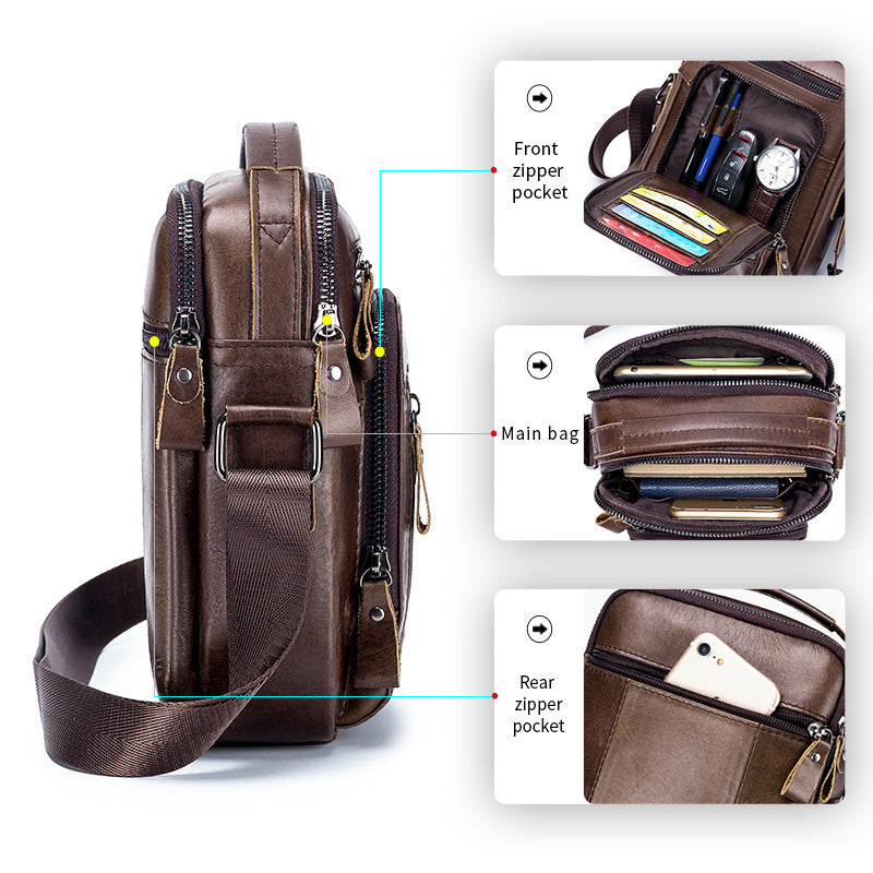 Men's Leather First Layer Cowhide Multifunctional Trendy Bags