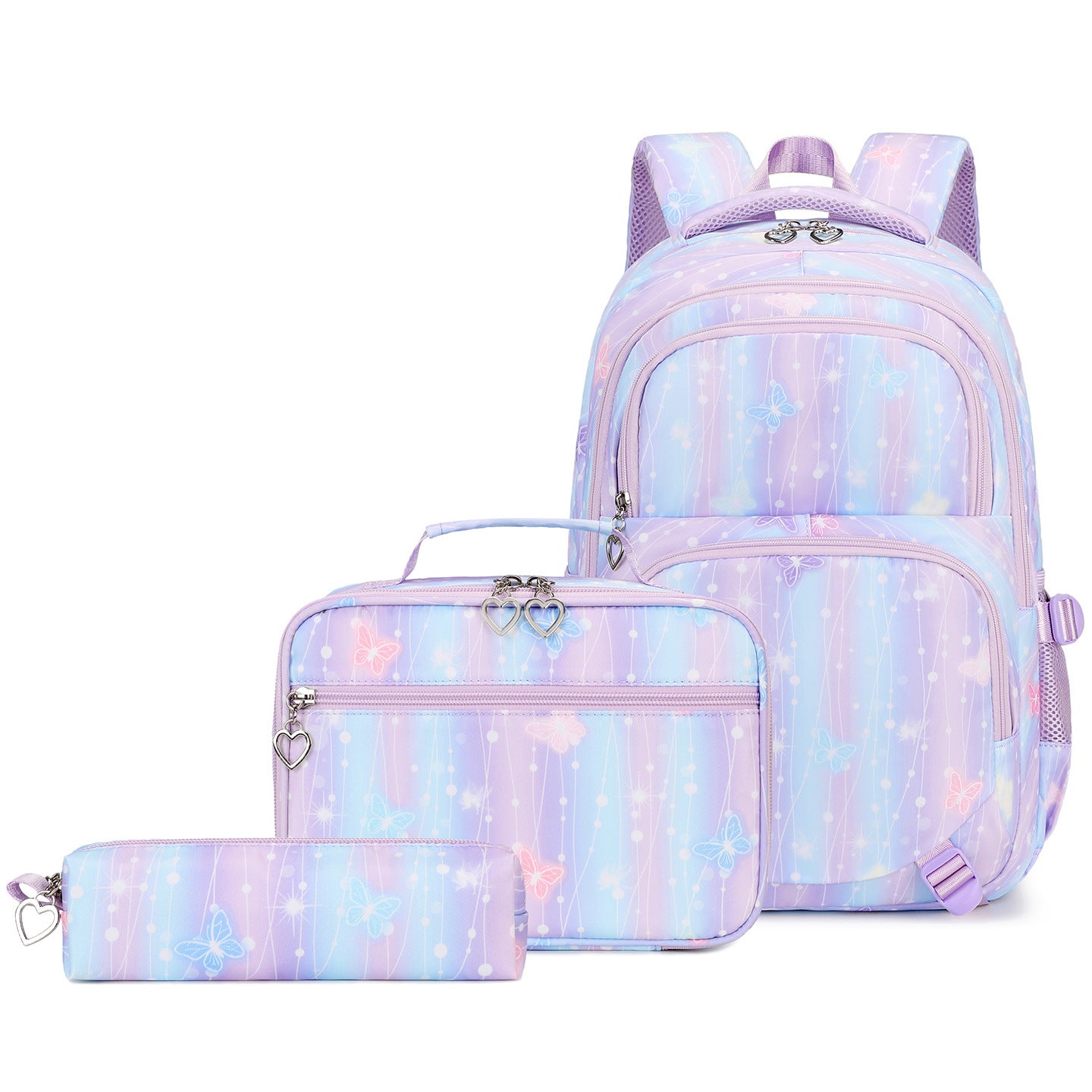 Large Capacity Burden Reduction Spine Protection Campus Butterfly Printed Three-piece Primary School Bag