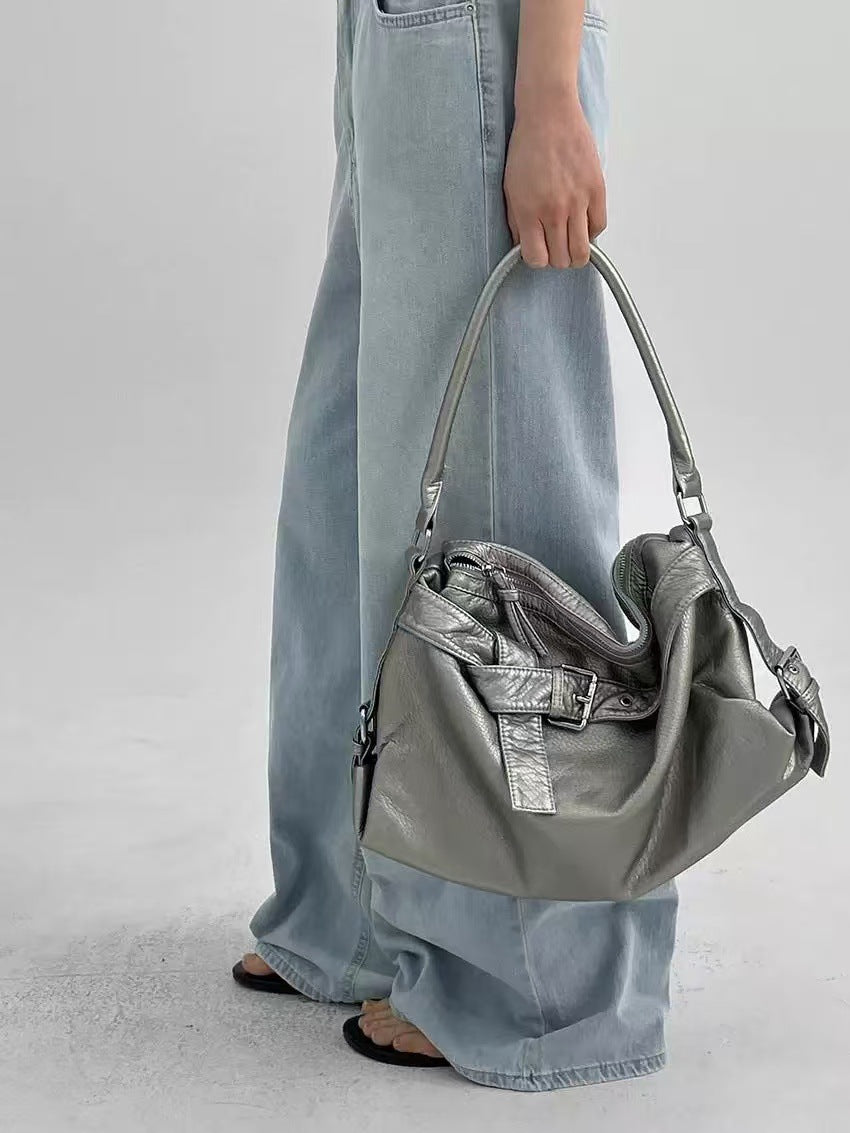Capacity Pure Color Washed Trendy Cool Hot Women's Messenger Bag
