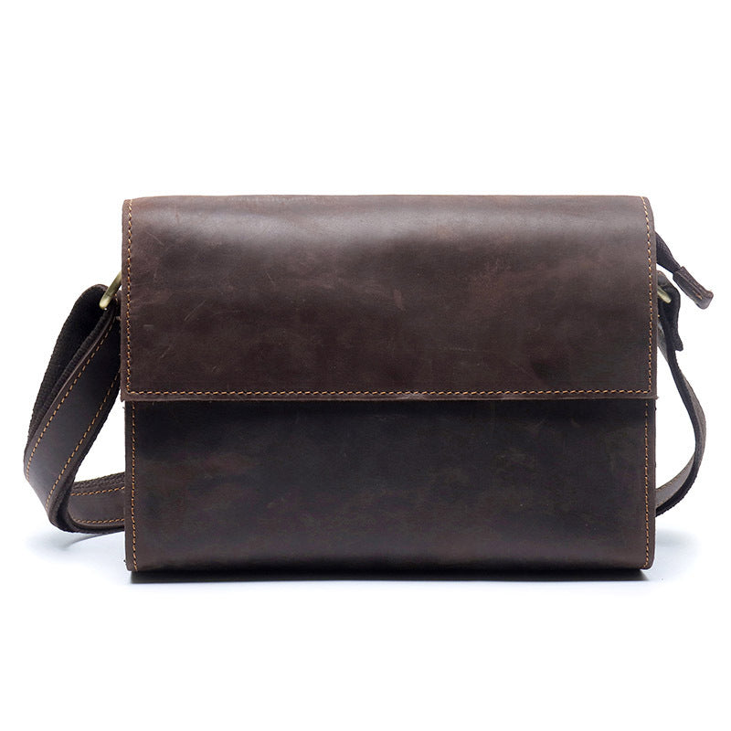 Men's Retro Crazy Horse Leather Simple Large Shoulder Bags