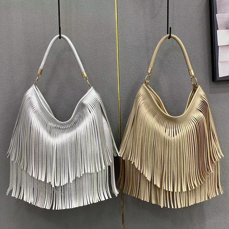 Fashion Personality Tassel Large Capacity Summer Bright Sier Gold Trendy Bags