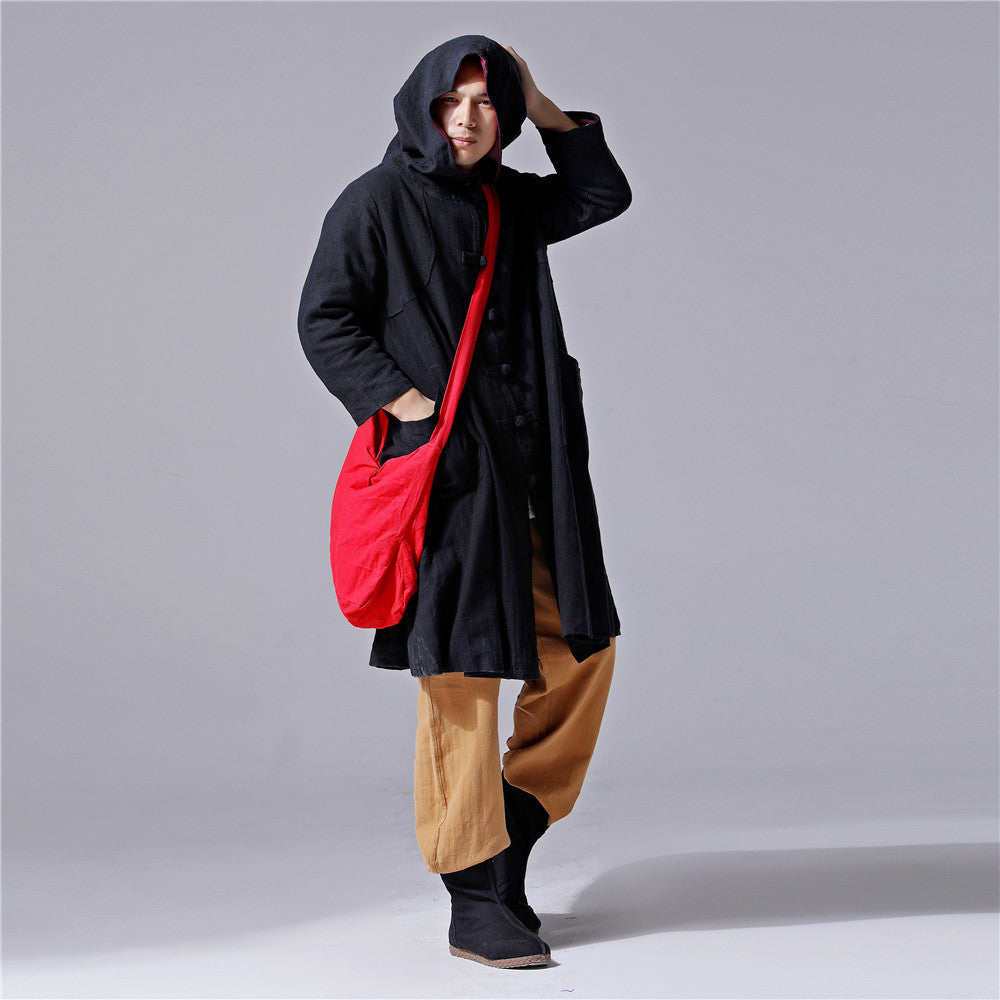 Linen Cloth Solid Color Zipper Hobo Men's Shoulder Bag