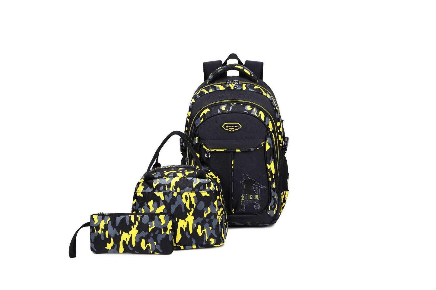 Men's & Women's Three-piece Set Lunch Contrast Color Camouflage Printed Backpacks