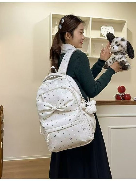 Female Design Sweet Polka Dot Bow College Student Schoolbag
