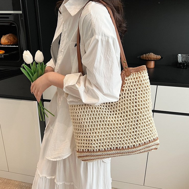 Women's Straw Fresh Holiday Crochet Woven Large Capacity Totes Bags