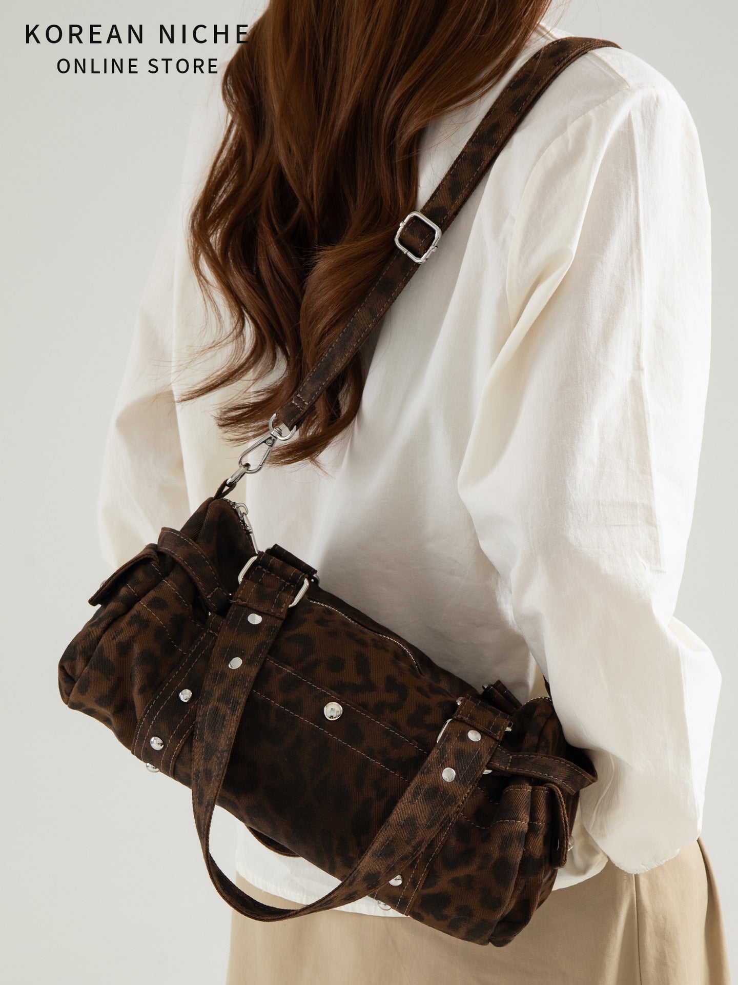Design Nylon Leopard Print Pillow Large Capacity Women's Shoulder Bag