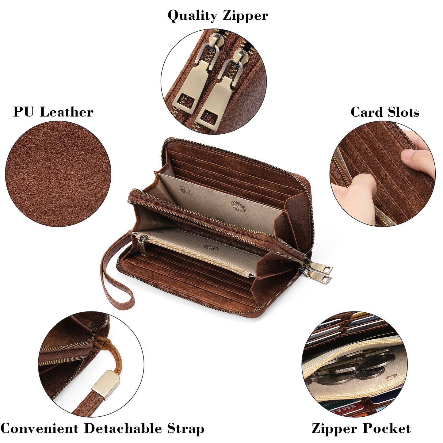 Women's Double Zip Clutch Large Capacity Soft Ladies Wallet