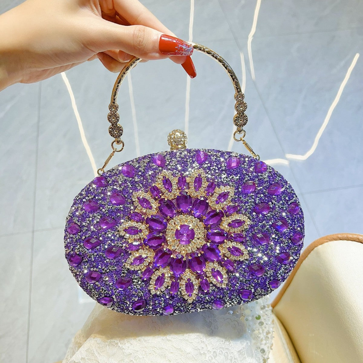 Women's Textured Rhinestone Dress Banquet Clutch Portable Dinner Bag
